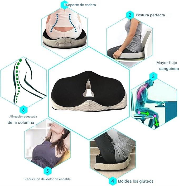Cojín Ergonómico de Espuma Viscoelástica para Silla