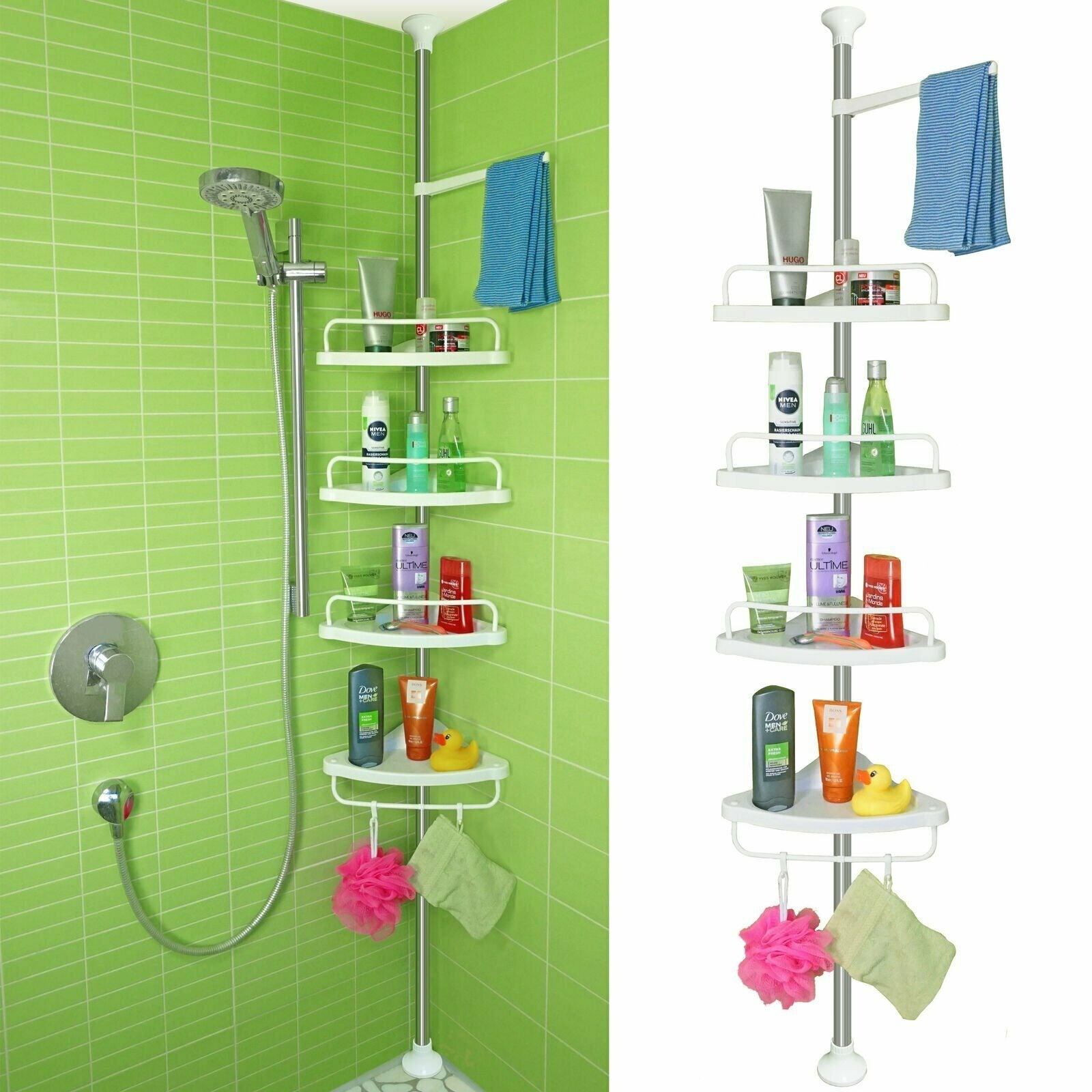 Estantería extensible de rincón para baño